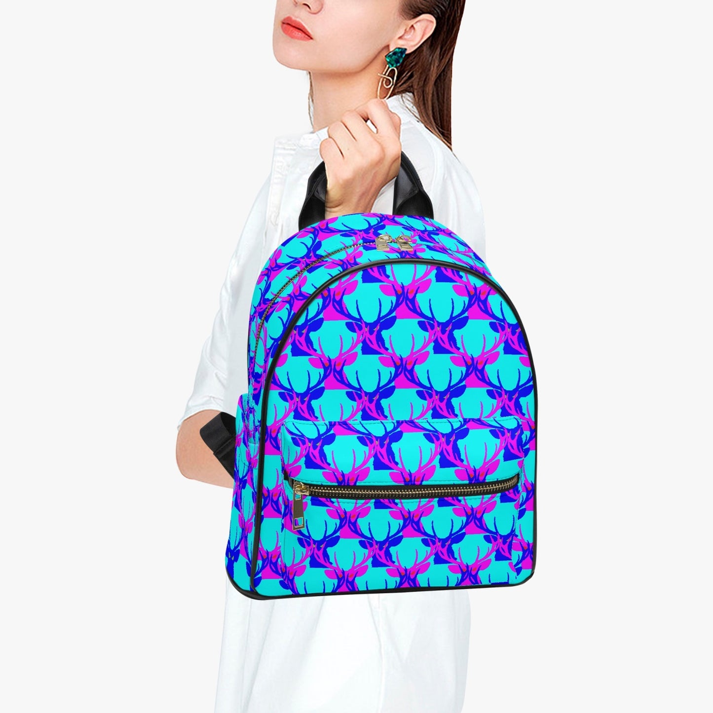 Official Deermageddon the Musical Head Pattern PU Leather Blue & Purple Backpack