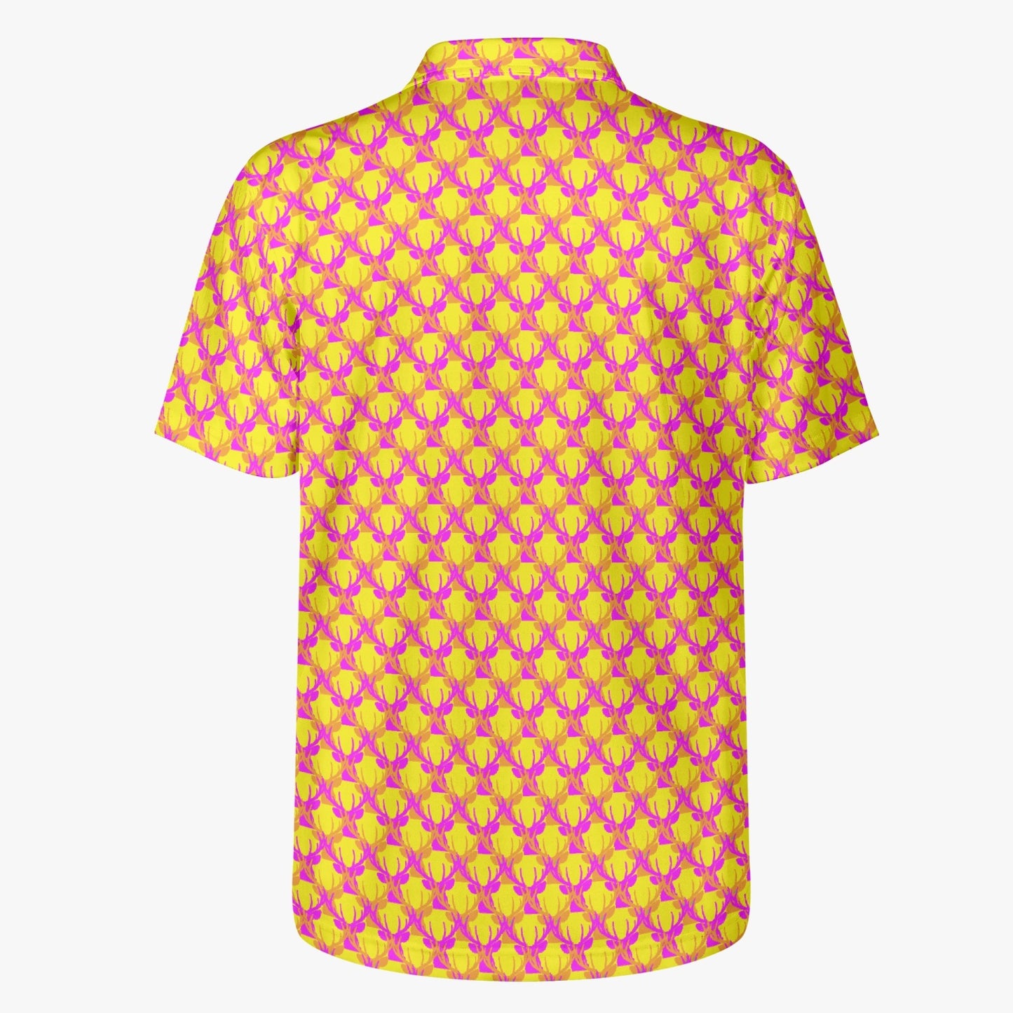 Official Deermageddon the Musical Polo Golf Shirt - Orange Purple, and Yellow pattern