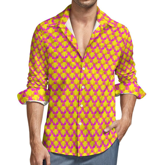 Official Deermageddon the Musical Men's Long Sleeve Dress Shirt "Head Pattern" Orange, Purple, & Yellow