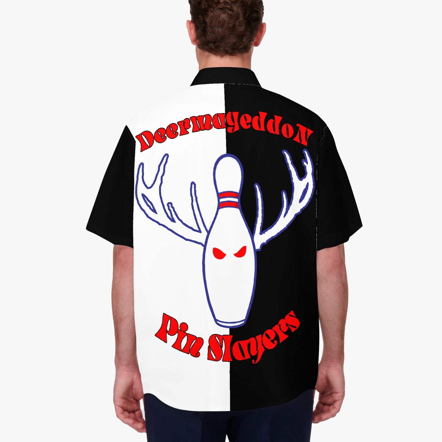 Deermageddon the Musical Black & White "Deer Slayers" Bowling Tee