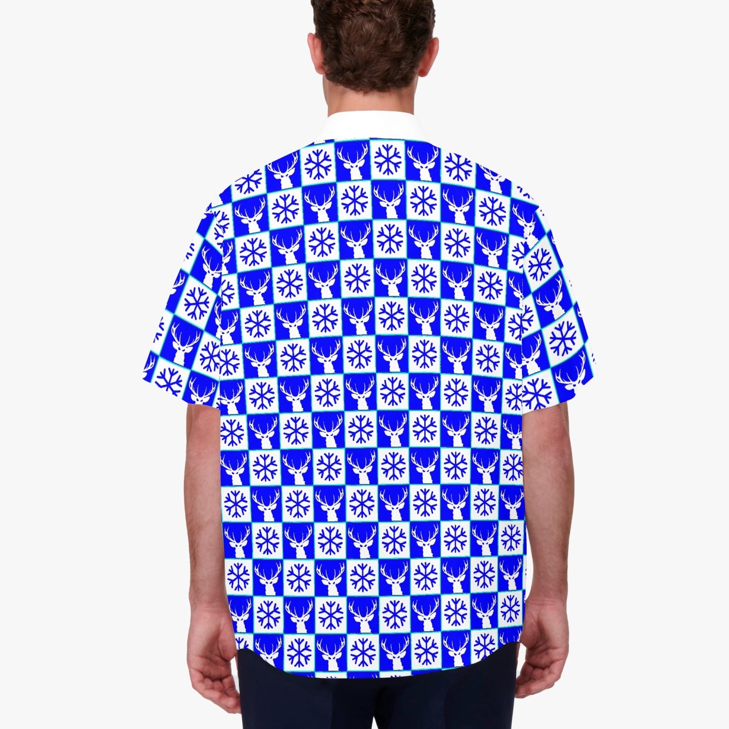 Deermageddon the Musical Blue & White Christmas Pattern Hawaiian Tee