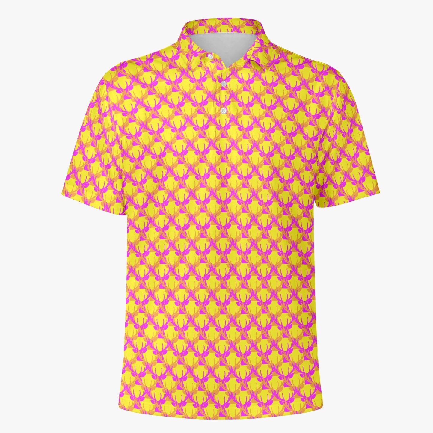 Official Deermageddon the Musical Polo Golf Shirt - Orange Purple, and Yellow pattern