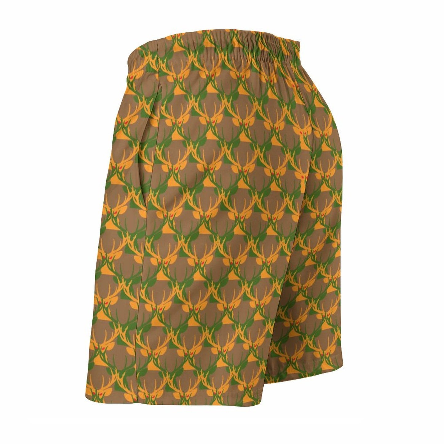 Official Deermageddon the Musical Men's Brown, Green, & Orange Swim Board Shorts D1P (All-Over Printing)