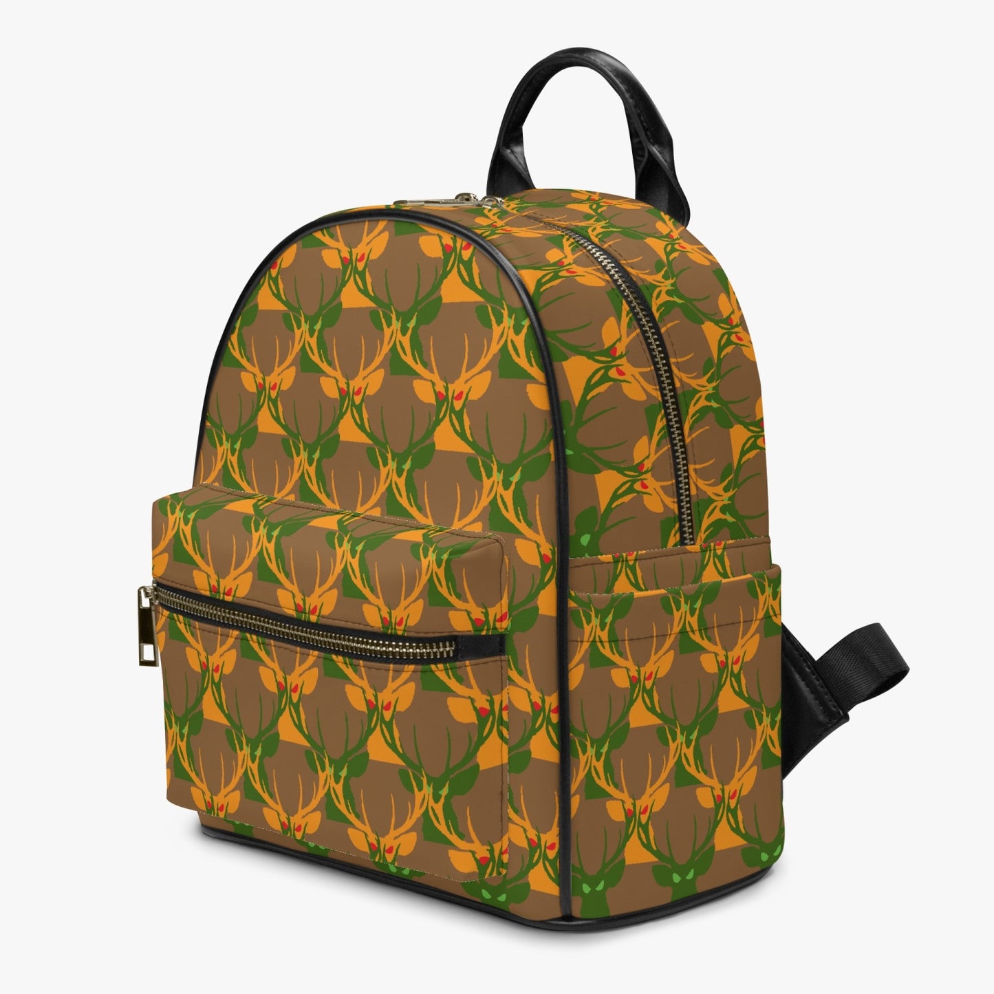 Official Deermageddon the Musical Head Pattern PU Leather Brown Green & Orange Backpack