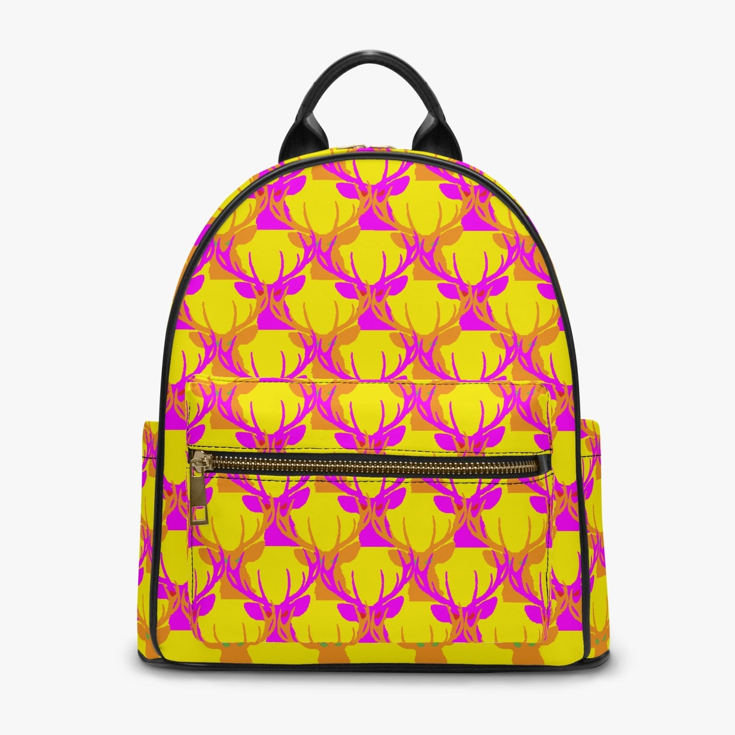 Official Deermageddon the Musical Head Pattern PU Leather Yellow, Purple, & Orange Backpack