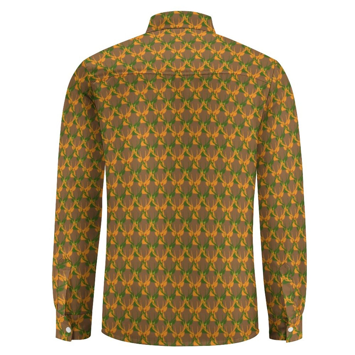 Official Deermageddon the Musical Men's Long Sleeve Dress Shirt "Head Pattern" Brown, Green, & Orange