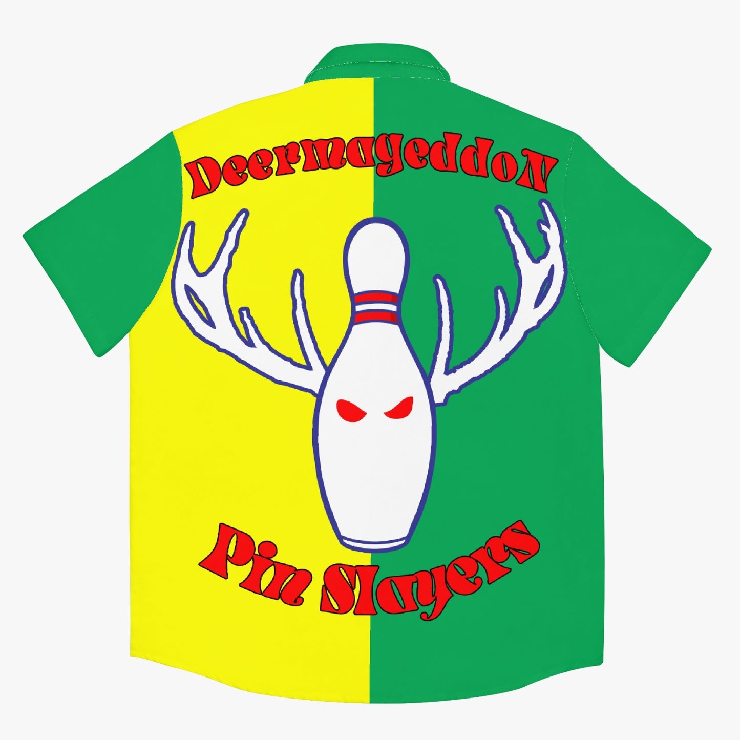 Deermageddon the Musical Green & Gold "Deer Slayers" Bowling Shirt