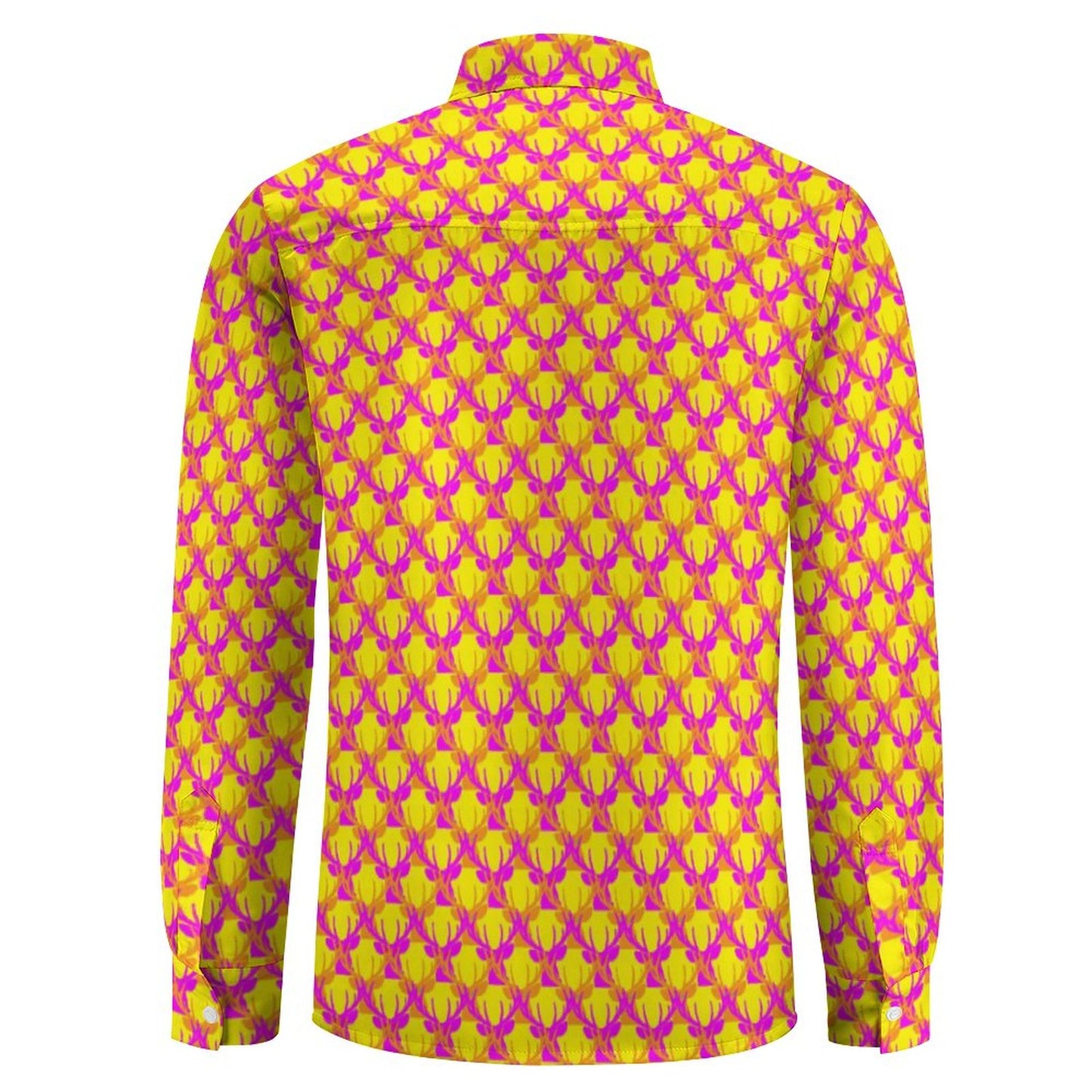 Official Deermageddon the Musical Men's Long Sleeve Dress Shirt "Head Pattern" Orange, Purple, & Yellow