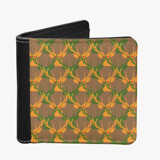 Deermageddon the Musical Deer Head Pattern Men's Wallet -  Green Orange and Brown