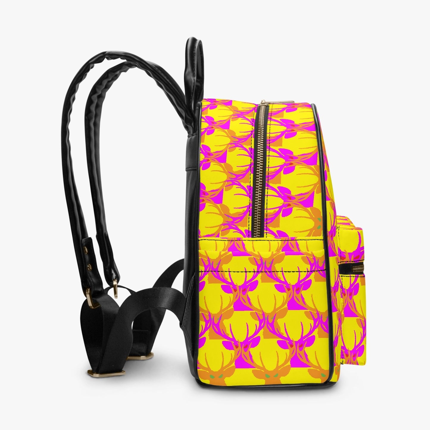 Official Deermageddon the Musical Head Pattern PU Leather Yellow, Purple, & Orange Backpack