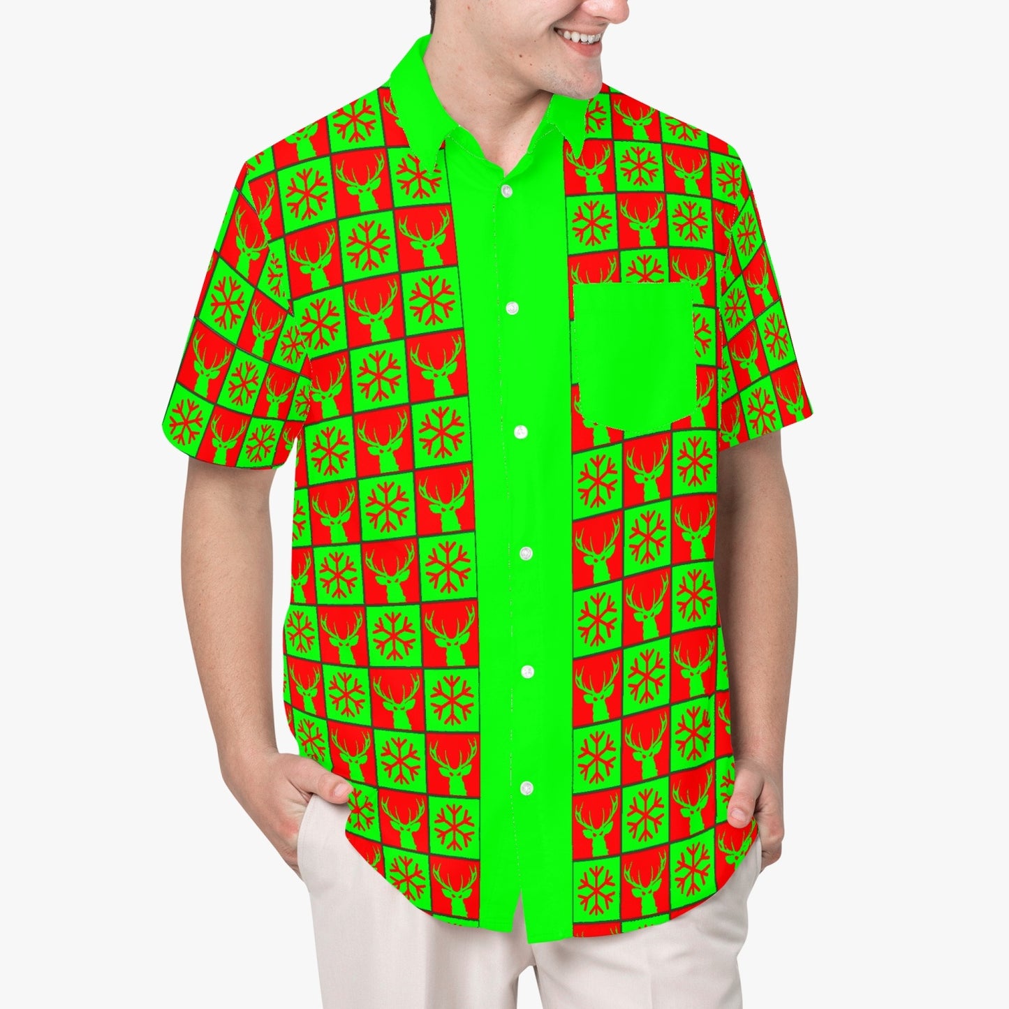 Deermageddon the Musical Red & Green Christmas Pattern Hawaiian Tee