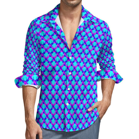 Official Deermageddon the Musical Men's Long Sleeve Dress Shirt "Head Pattern" Blue, Purple, & Lt Blue