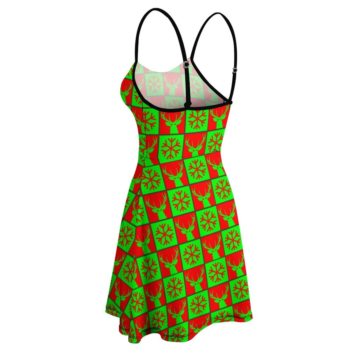 Official Deermageddon Christmas Red & Green Pattern Spaghetti Dress