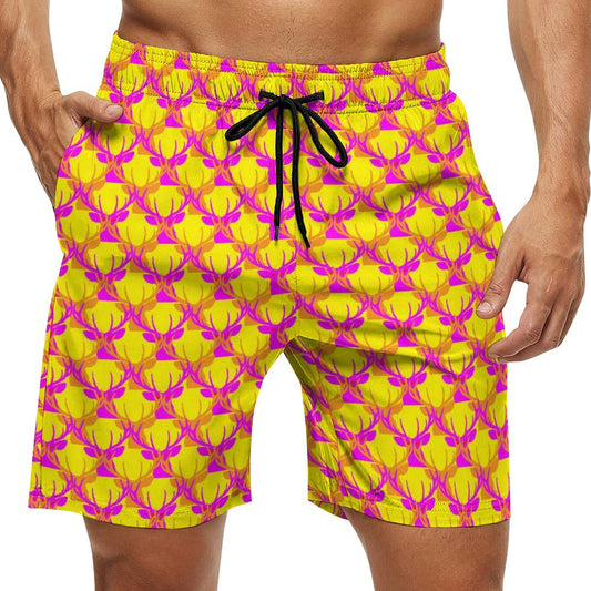 Official Deermageddon the Musical Men's Yellow & Orange Swim Board Shorts D1P (All-Over Printing)