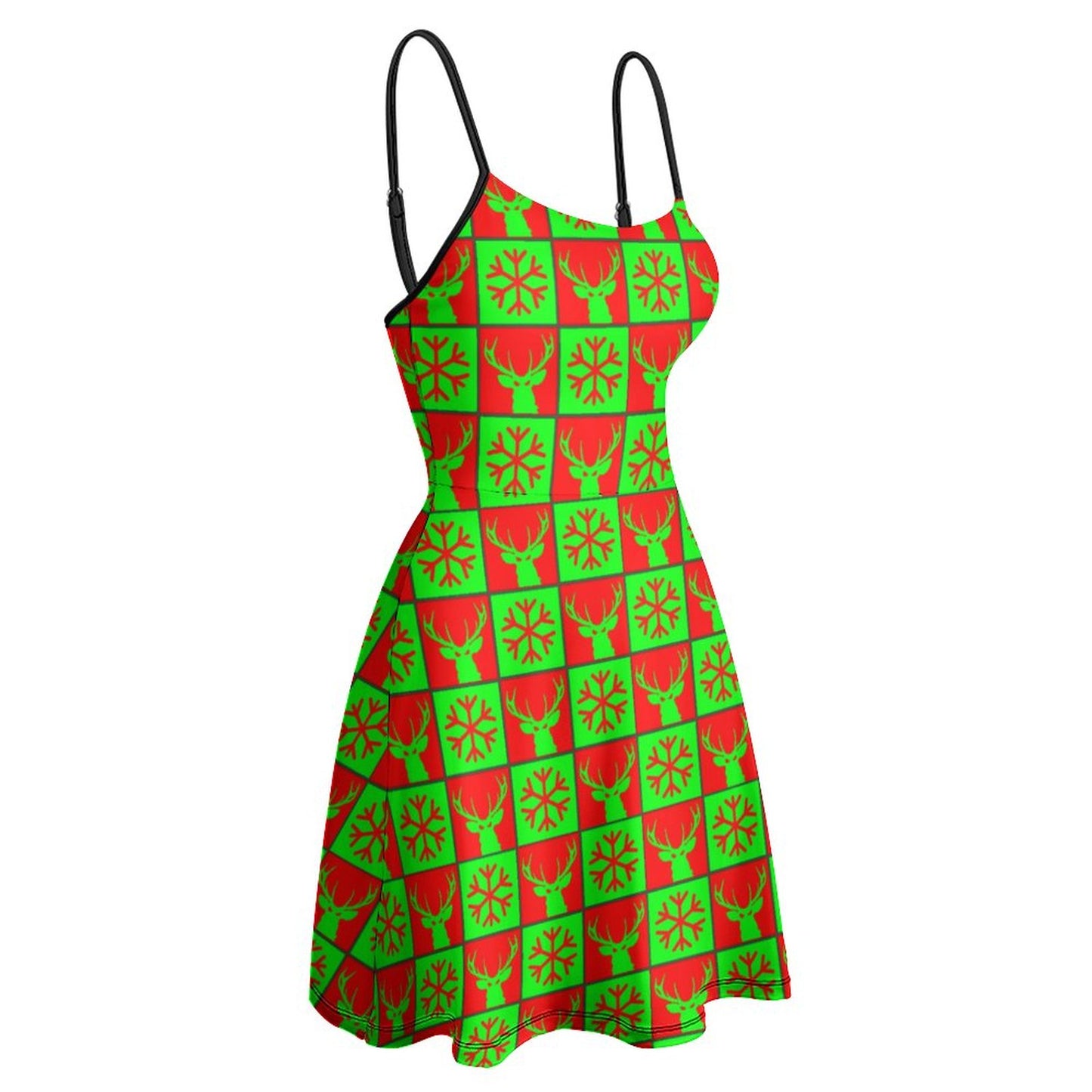 Official Deermageddon Christmas Red & Green Pattern Spaghetti Dress