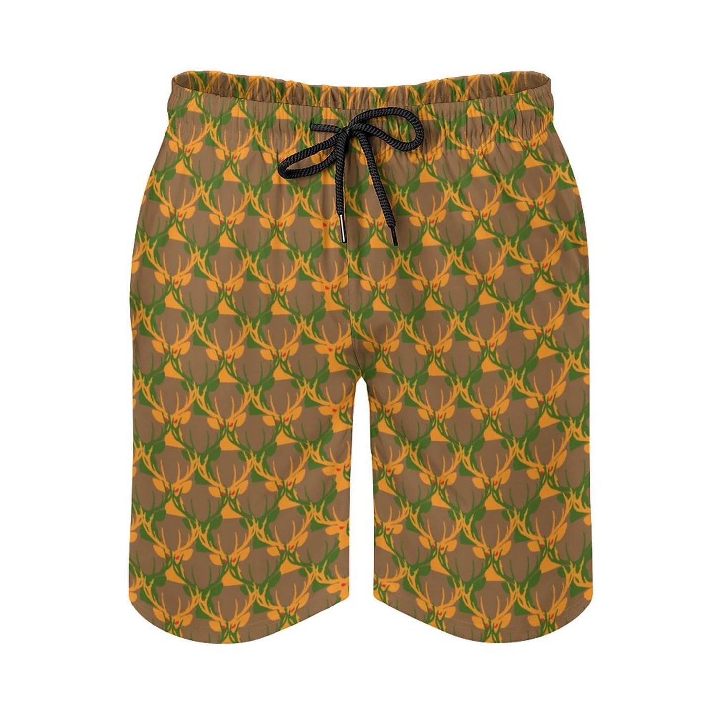 Official Deermageddon the Musical Men's Brown, Green, & Orange Swim Board Shorts D1P (All-Over Printing)