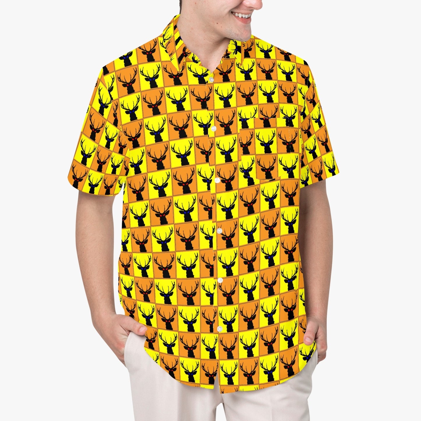 Deermageddon the Musical Yellow & Orange Checkerboard Hawaiian Tee