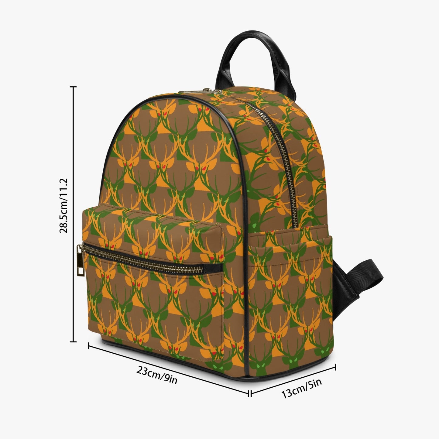 Official Deermageddon the Musical Head Pattern PU Leather Brown Green & Orange Backpack