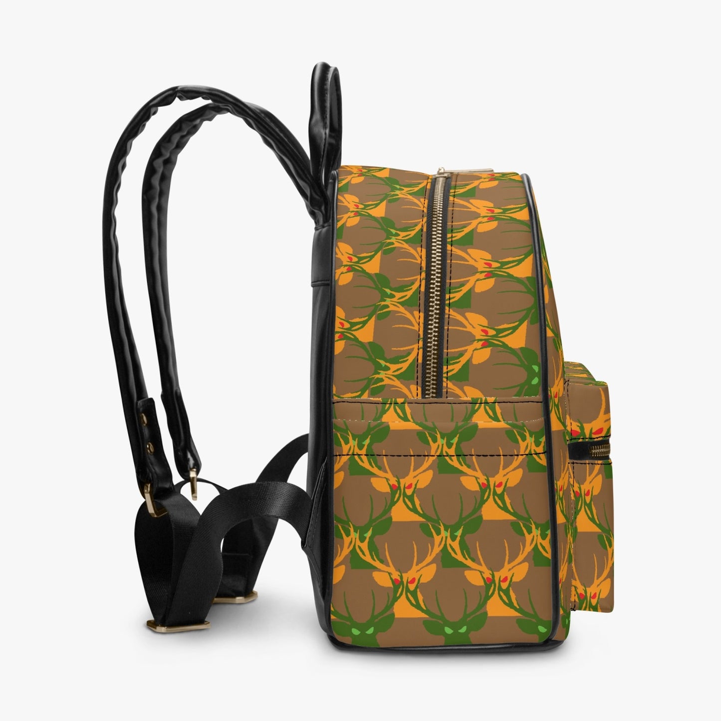 Official Deermageddon the Musical Head Pattern PU Leather Brown Green & Orange Backpack