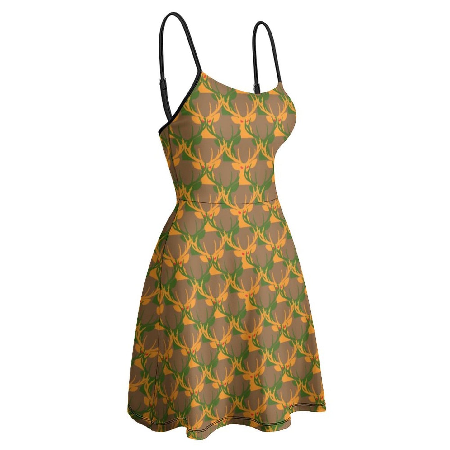 Official Deermageddon the Musical Brown, Green, & Orange Spaghetti Dress NZ002 (All-Over Printing)