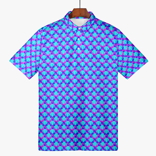 Official Deermageddon the Musical Polo Golf Shirt - Blue, Purple, and Lt Blue pattern