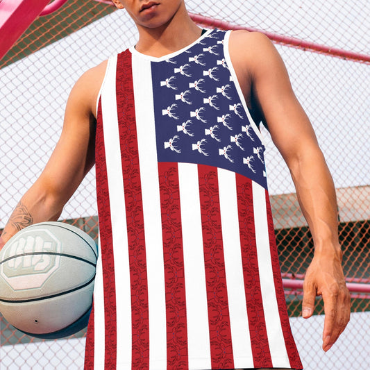 Official Deermageddon the Musical "Deermageddon Flag" Design Basketball Jersey Style Tank Top