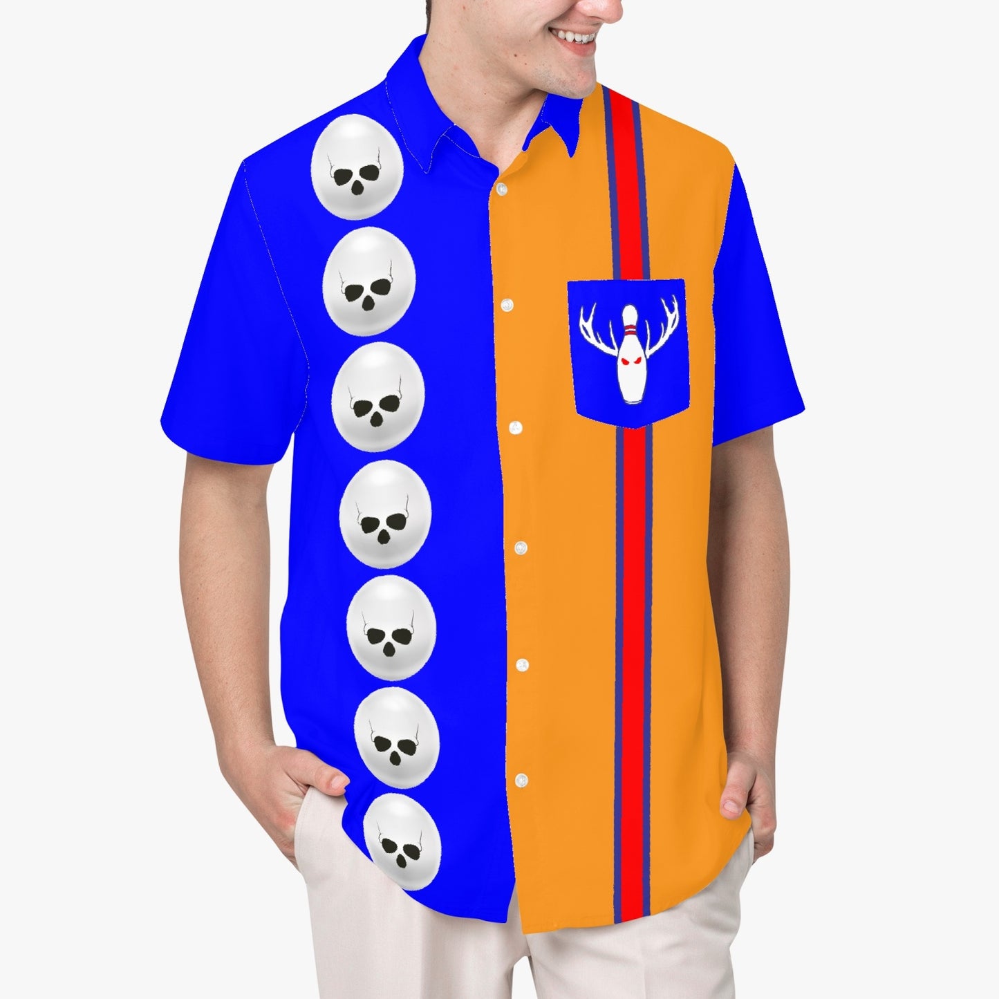 Deermageddon the Musical Blue & Orange "Deer Slayers" Bowling Team Shirt