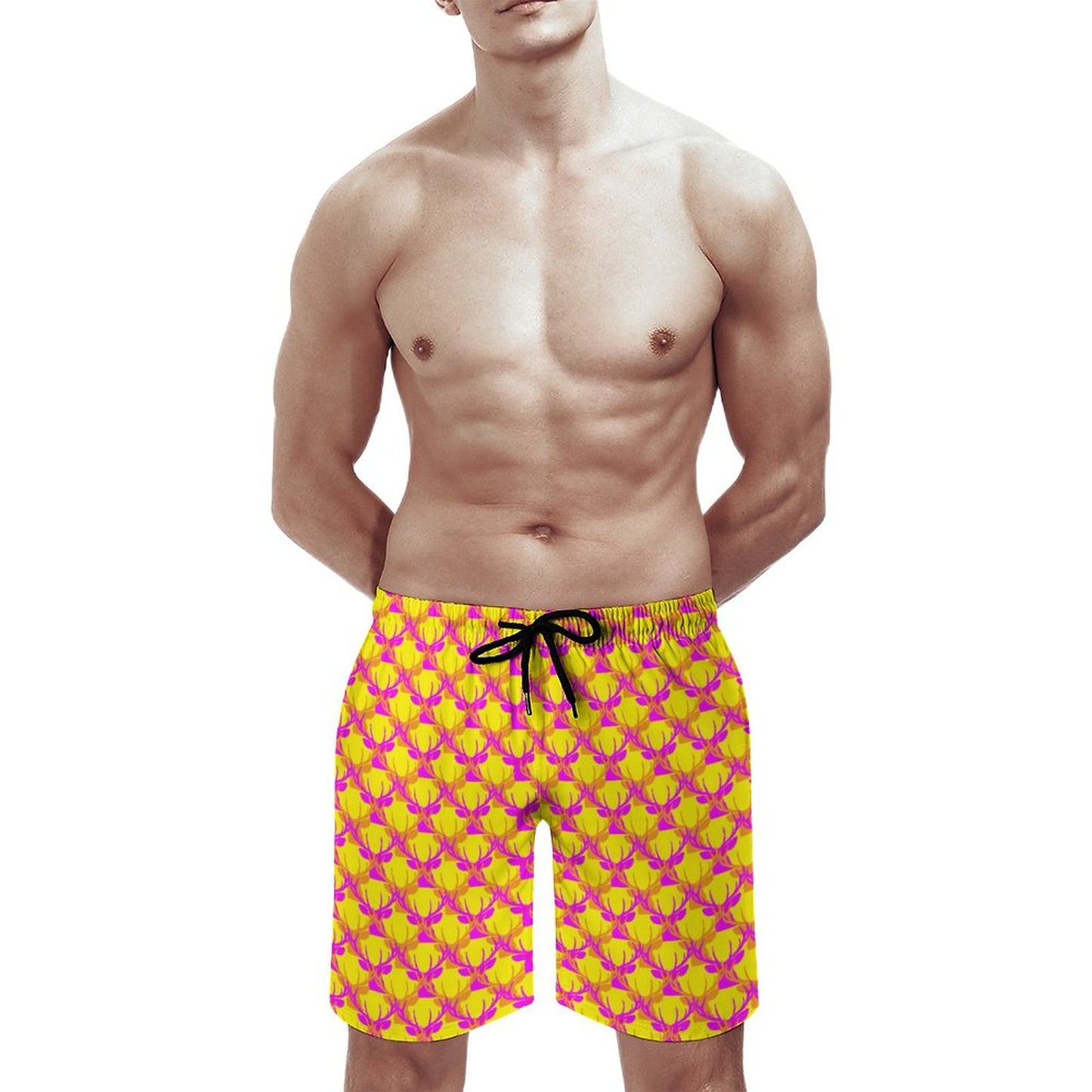 Official Deermageddon the Musical Men's Yellow & Orange Swim Board Shorts D1P (All-Over Printing)