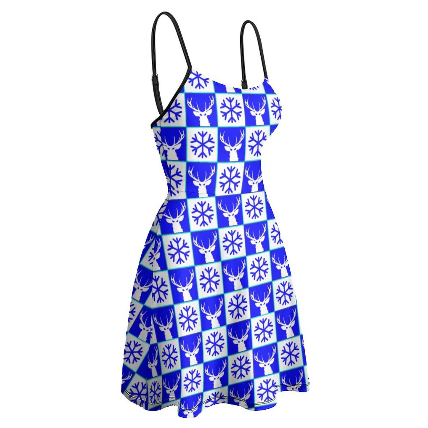 Official Deermageddon Christmas Blue & White Spaghetti Dress