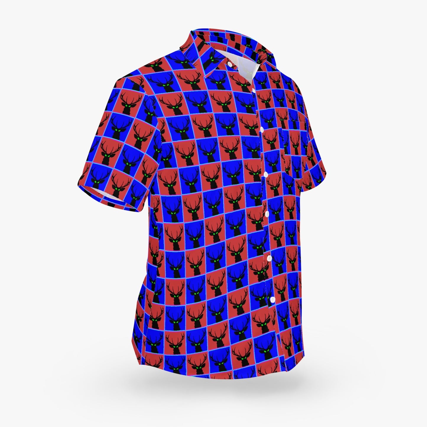 Deermageddon the Musical Blue & Red Checkerboard Pattern Hawaiian Tee