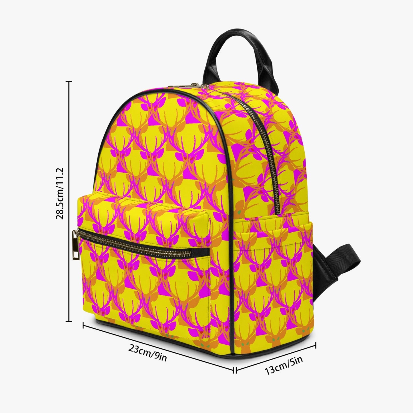 Official Deermageddon the Musical Head Pattern PU Leather Yellow, Purple, & Orange Backpack