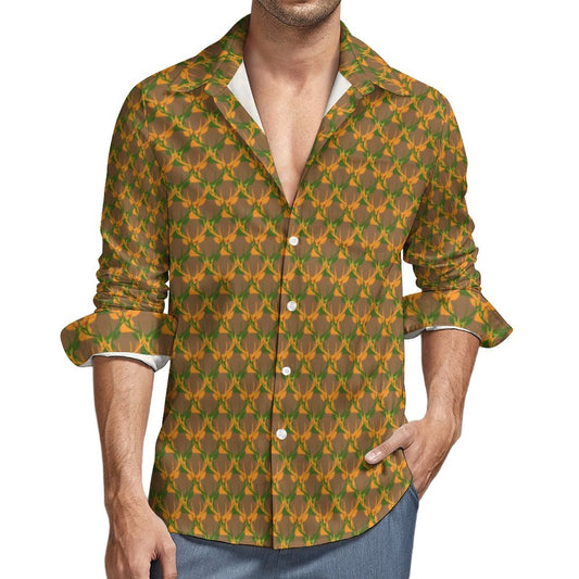 Official Deermageddon the Musical Men's Long Sleeve Dress Shirt "Head Pattern" Brown, Green, & Orange