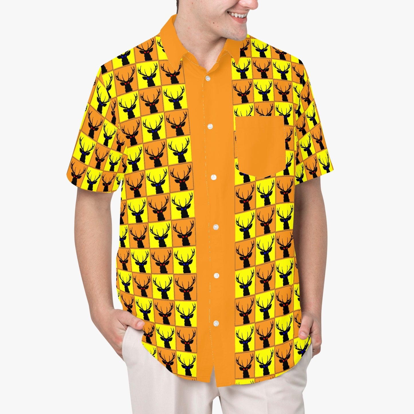 Deermageddon the Musical Yellow & Orange Checkerboard Pattern w/Orange Trim Hawaiian Tee