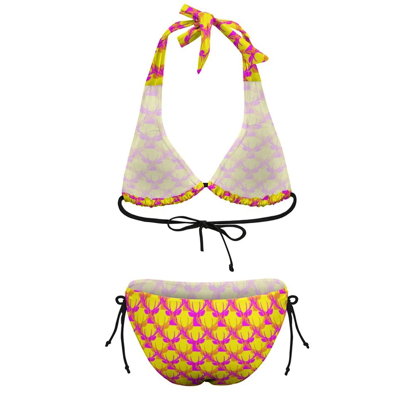 Official Deermageddon the Musical Yellow, Pink, & Orange Two Piece Halter Swimsuit Bikini BK2131 (All-Over Printing)