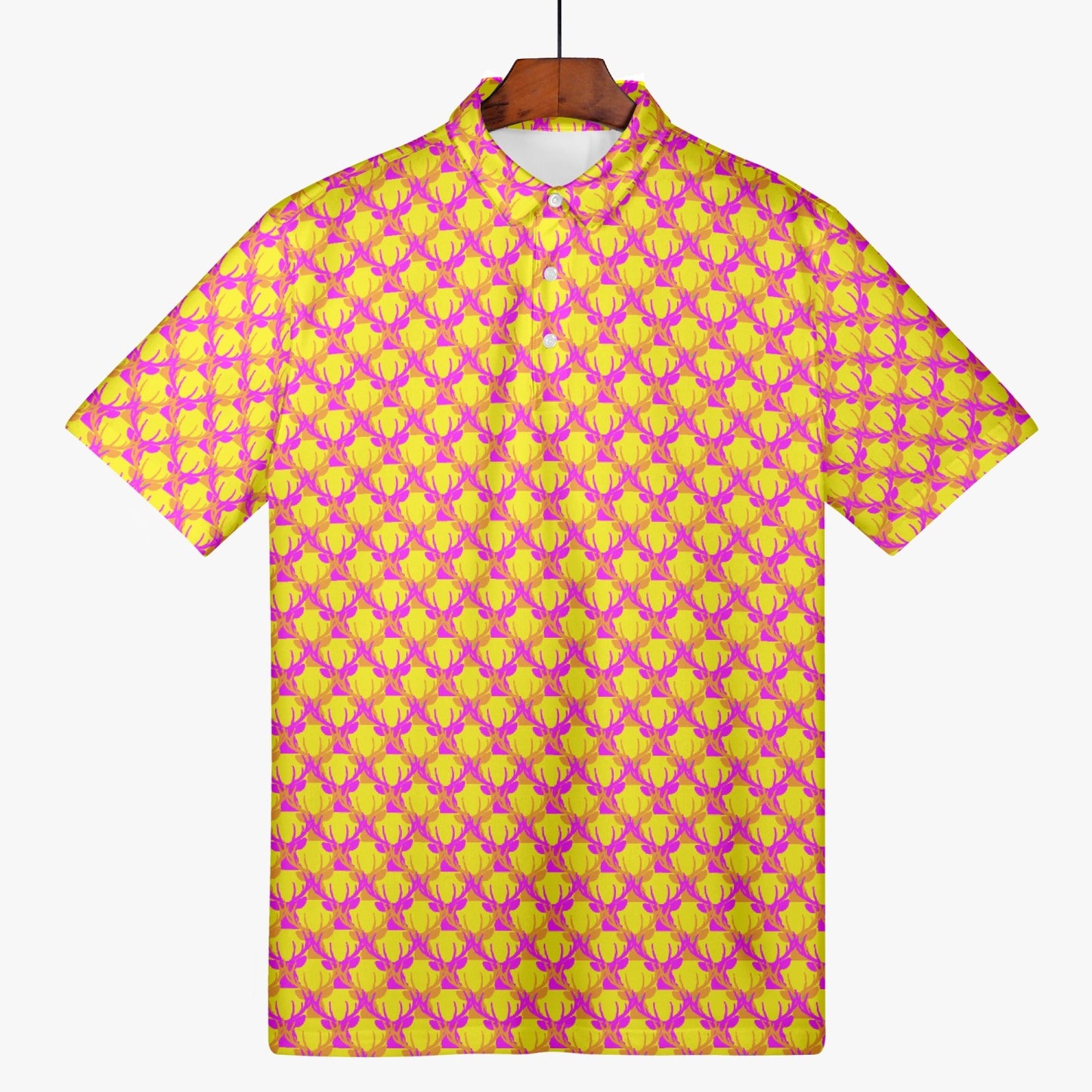 Official Deermageddon the Musical Polo Golf Shirt - Orange Purple, and Yellow pattern