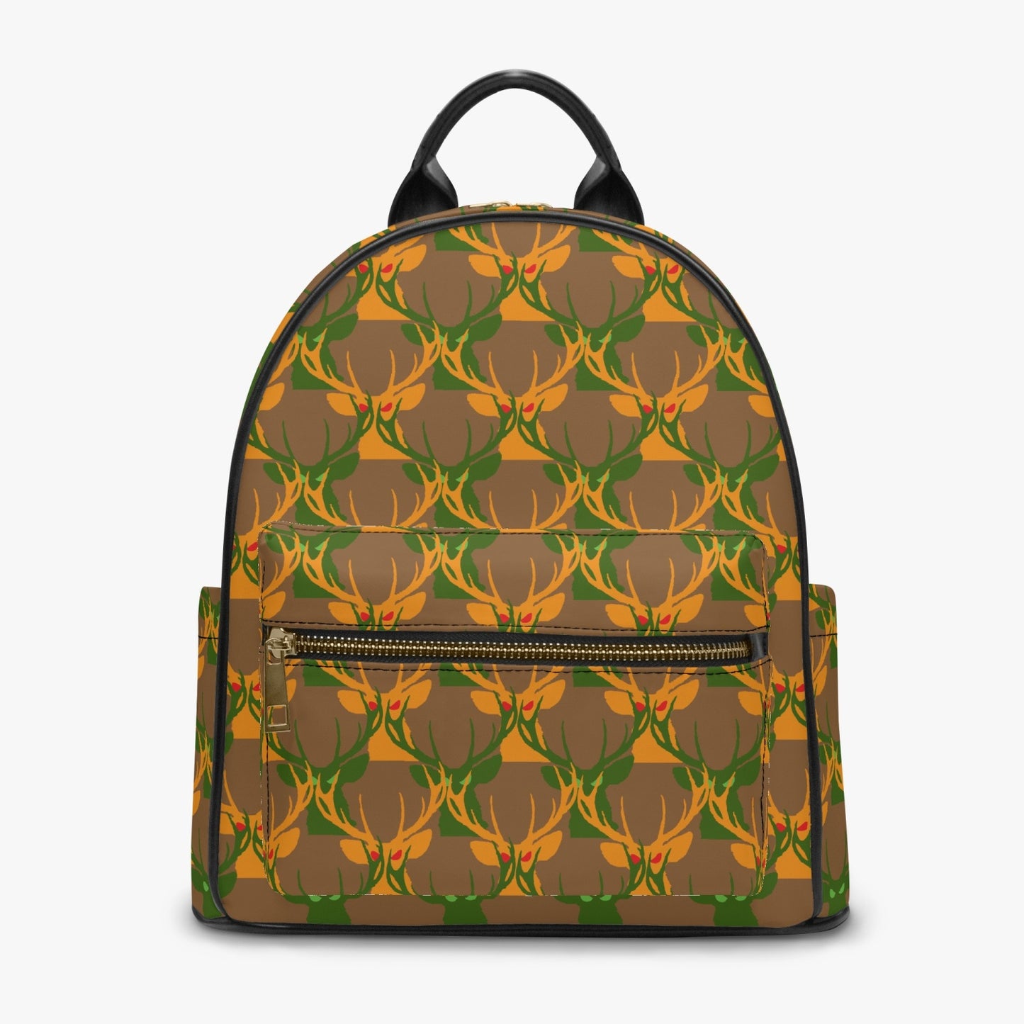 Official Deermageddon the Musical Head Pattern PU Leather Brown Green & Orange Backpack