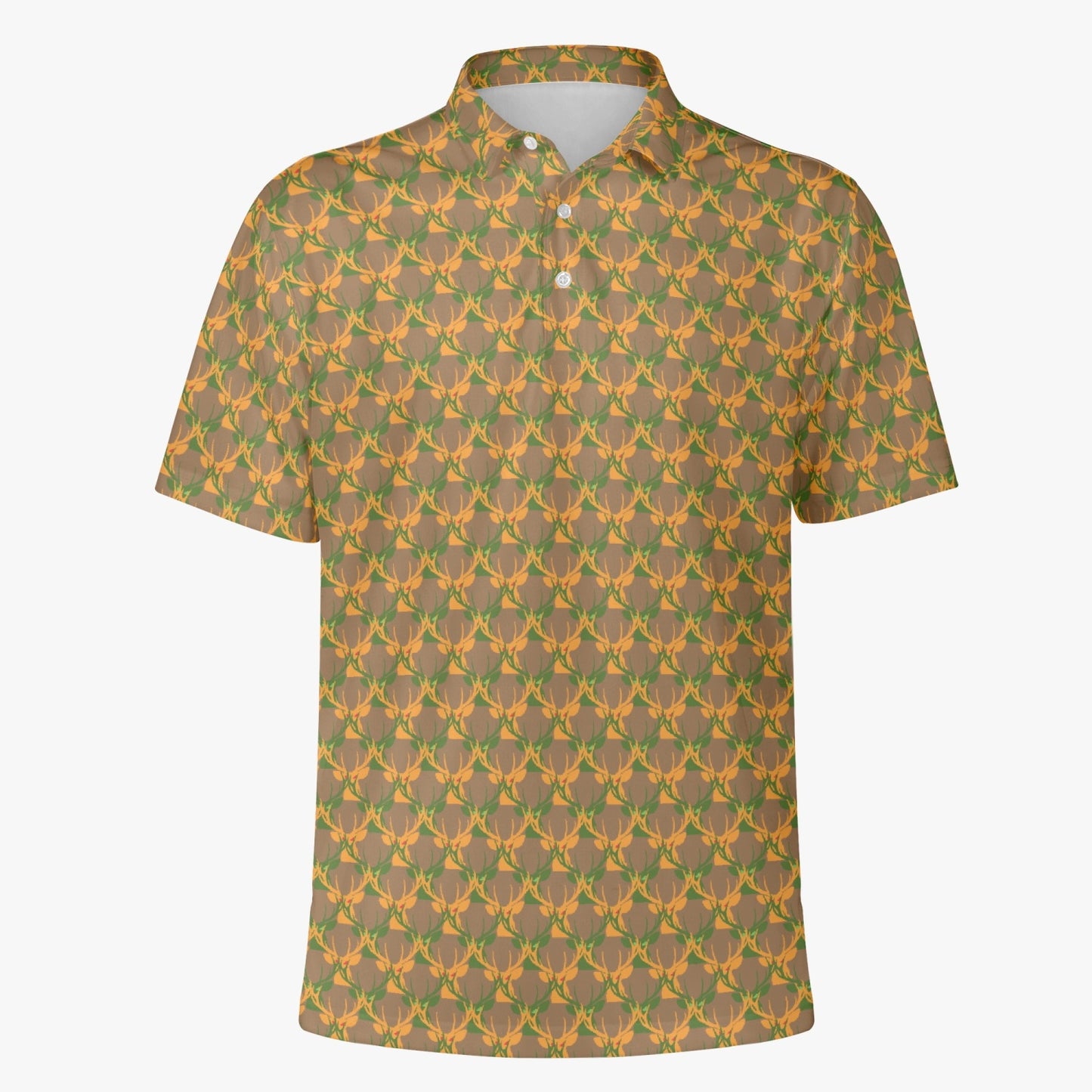 Official Deermageddon the Musical Men's Polo Golf Shirt Brown, Green, & Orange