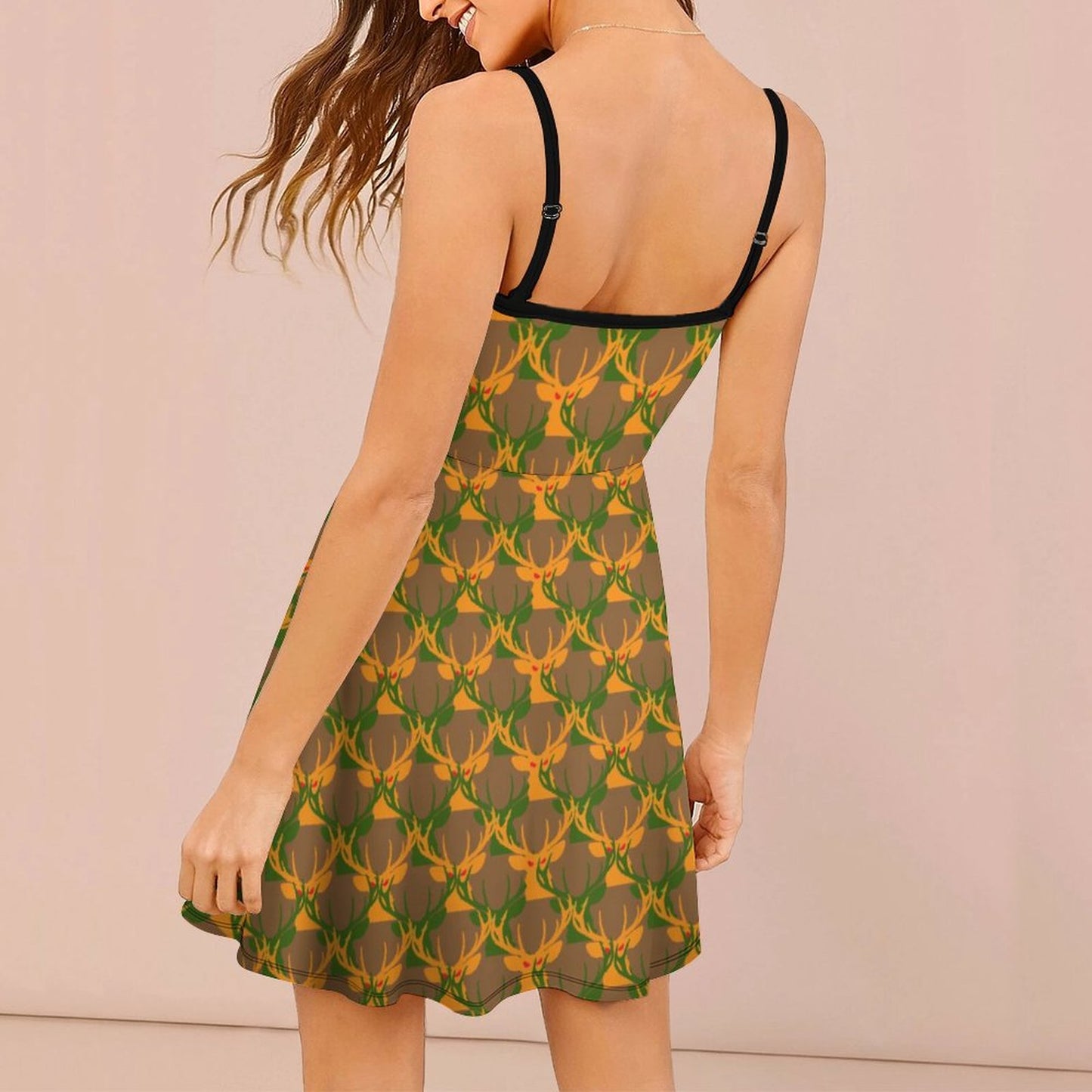 Official Deermageddon the Musical Brown, Green, & Orange Spaghetti Dress NZ002 (All-Over Printing)