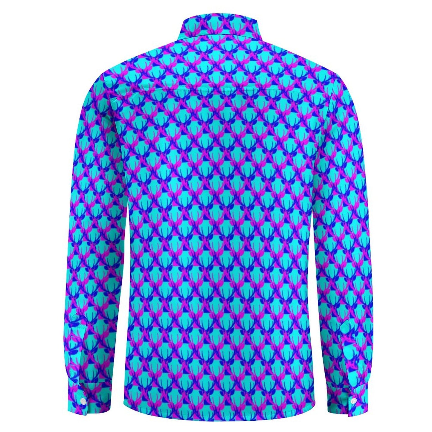 Official Deermageddon the Musical Men's Long Sleeve Dress Shirt "Head Pattern" Blue, Purple, & Lt Blue