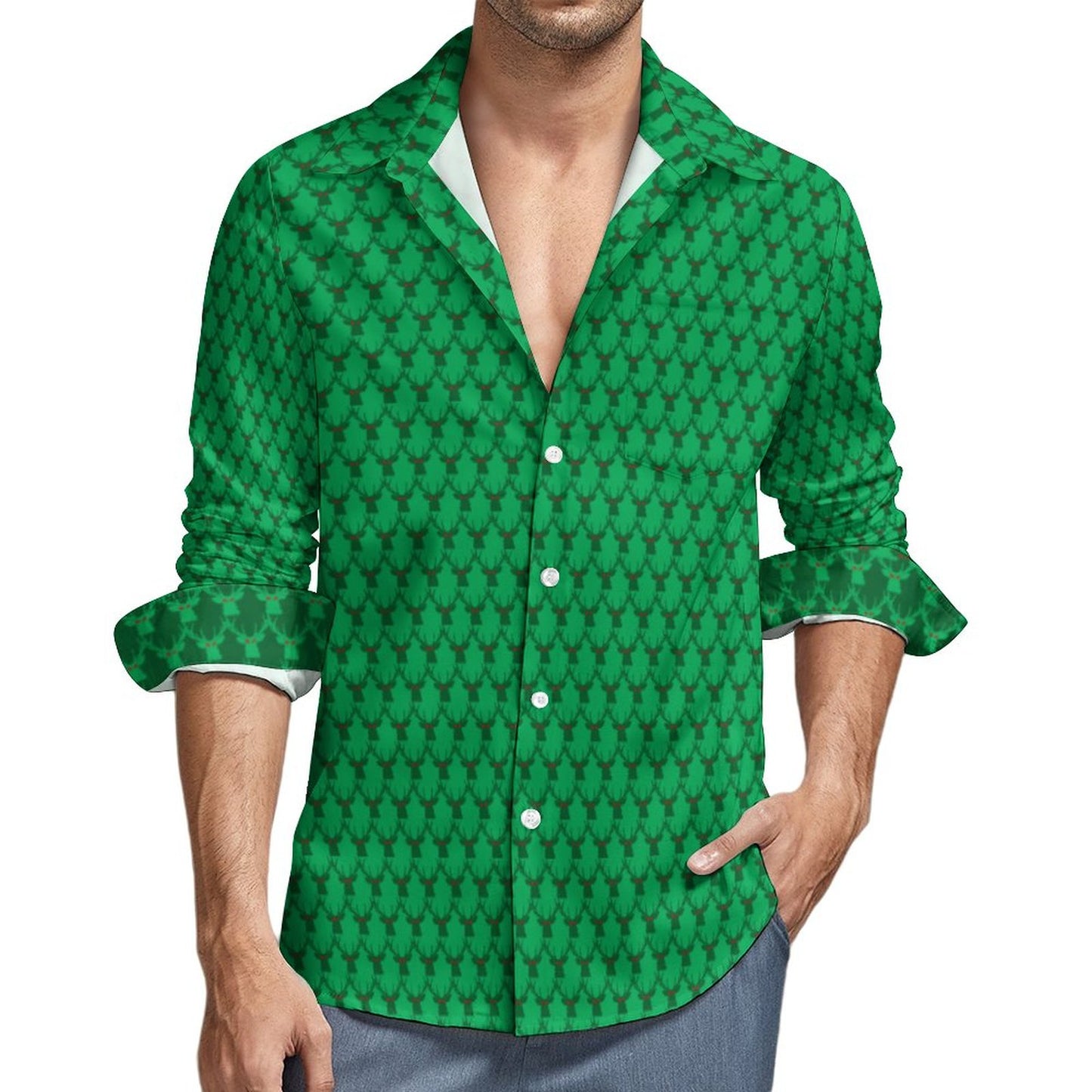 Official Deermageddon Green Men's Long Sleeve Dress Shirt