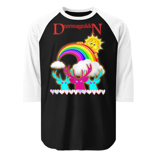 Official Deermageddon the Musical "Sunshine and Rainbows" 3/4 sleeve Jersey Tee shirt - unisex