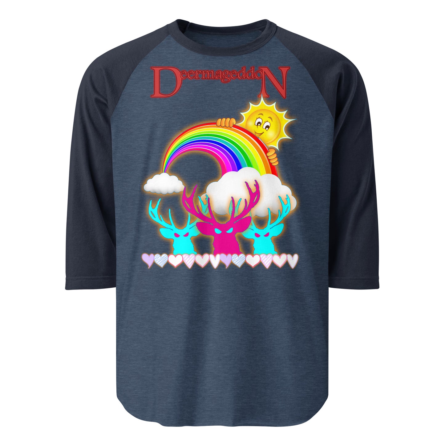 Official Deermageddon the Musical "Sunshine and Rainbows" 3/4 sleeve Jersey Tee shirt - unisex