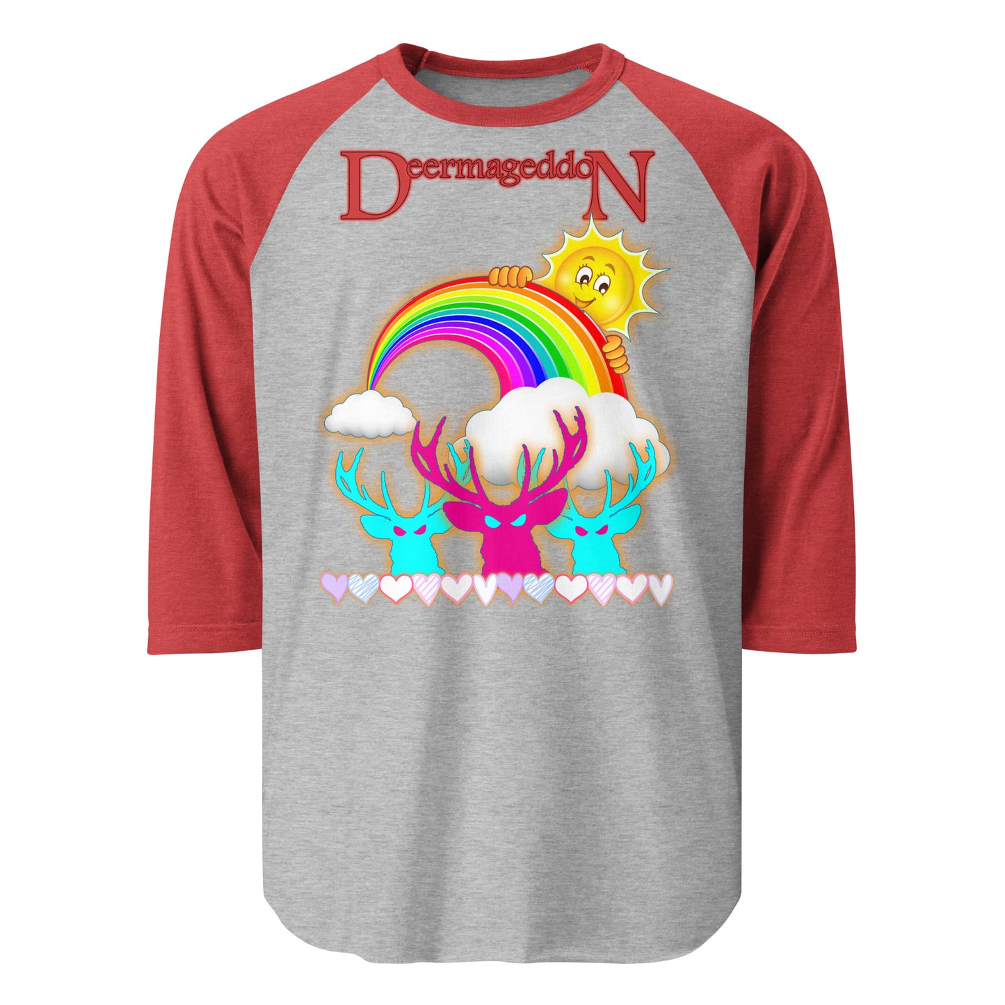 Official Deermageddon the Musical "Sunshine and Rainbows" 3/4 sleeve Jersey Tee shirt - unisex