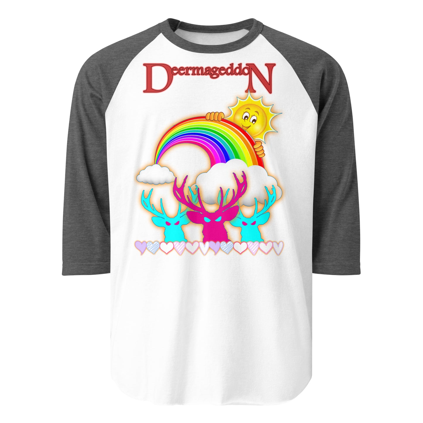 Official Deermageddon the Musical "Sunshine and Rainbows" 3/4 sleeve Jersey Tee shirt - unisex