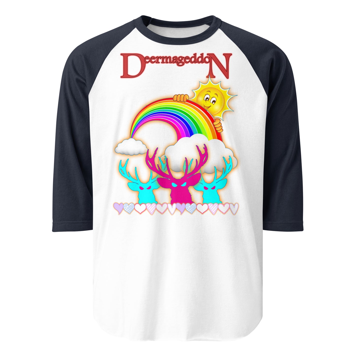 Official Deermageddon the Musical "Sunshine and Rainbows" 3/4 sleeve Jersey Tee shirt - unisex